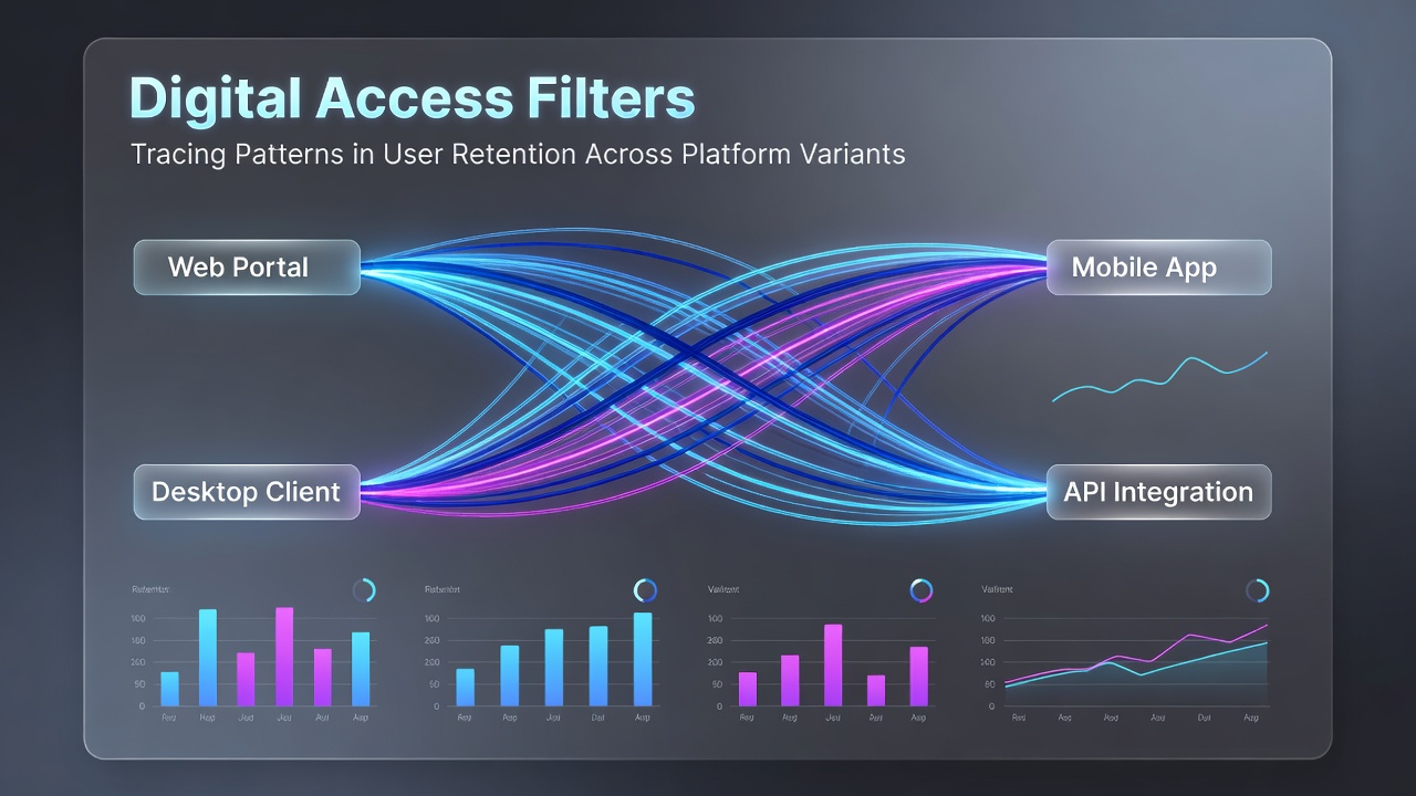 Charts displaying retention metrics and filter impact across mobile and web platform variants